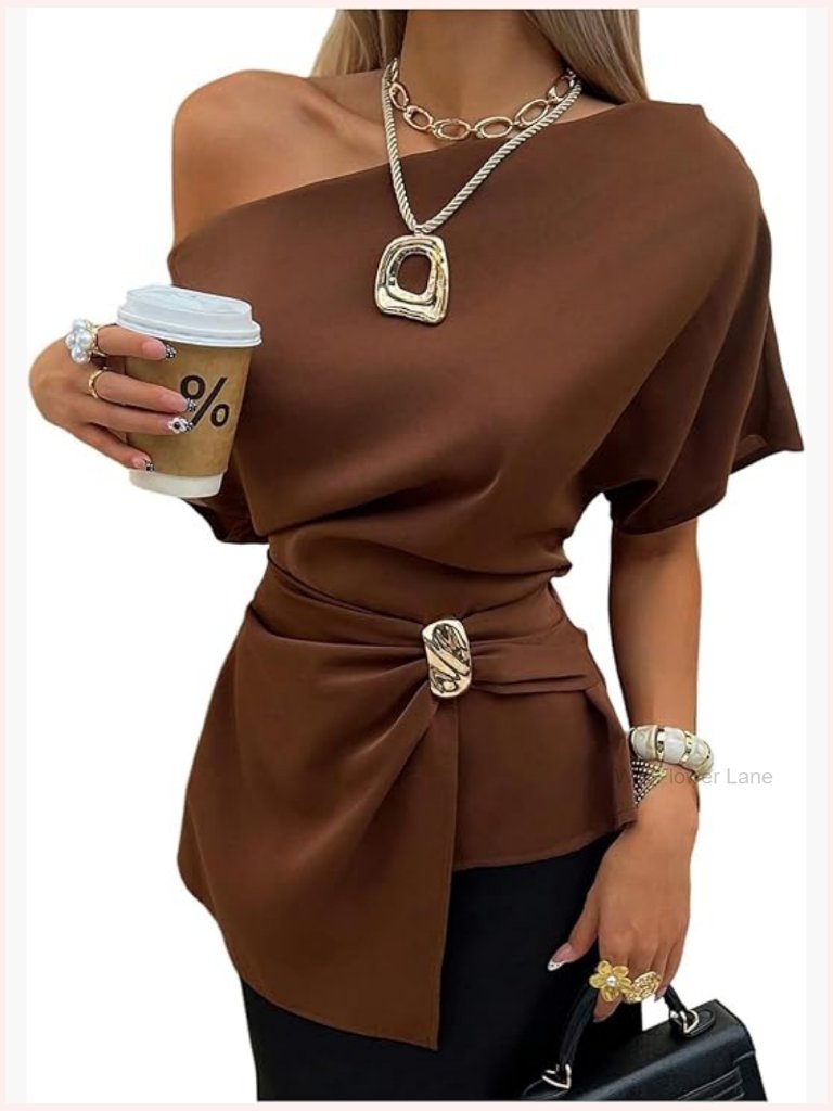 Off Shoulder Asymmetrical Ruched Top Blouse Work Shirt